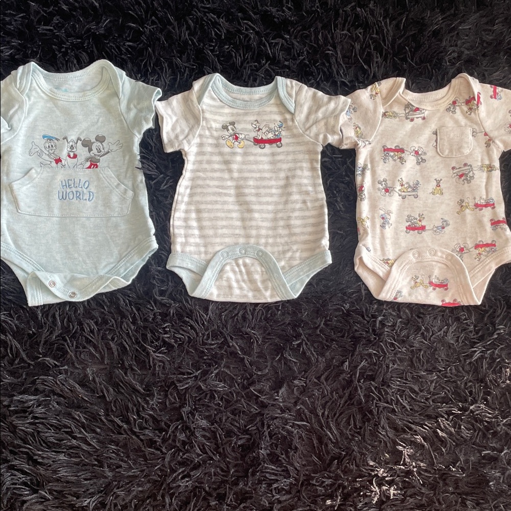 Disney Baby Bodysuit Trio - Cream, Gray, and Beige
